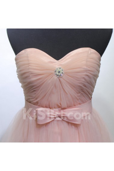 Tulle, Satin Short/Minin Sweetheart Sleeveless A-line Dress with Bow