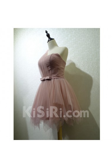 Tulle Short/Minin One-shoulder Sleeveless Ball Gown Dress with Bow