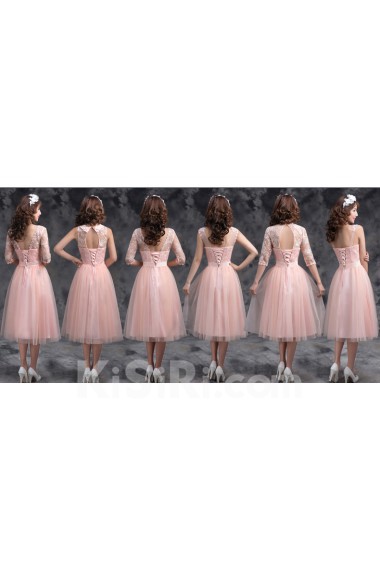 Tulle, Satin, Lace Tea-length A-line Dress