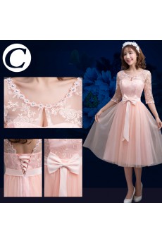 Tulle, Satin, Lace Tea-length A-line Dress