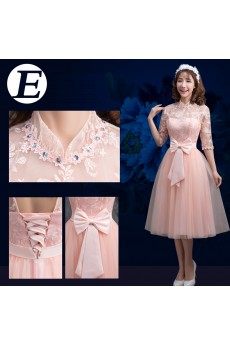 Tulle, Satin, Lace Tea-length A-line Dress