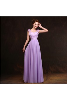 Chiffon, Lace Floor Length A-line Dress