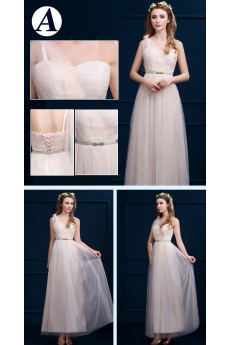 Tulle, Satin Tea-length A-line Dress with Sash