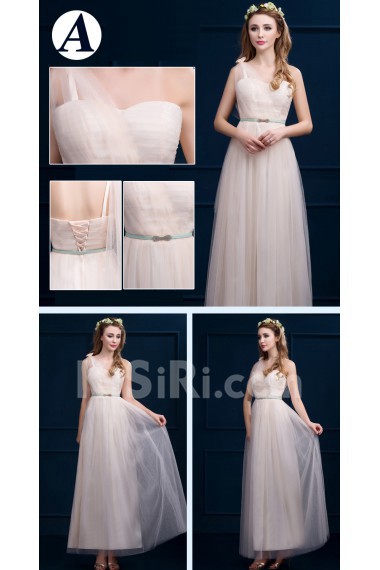 Tulle, Satin Tea-length A-line Dress with Sash