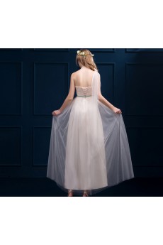 Tulle, Satin Tea-length A-line Dress with Sash