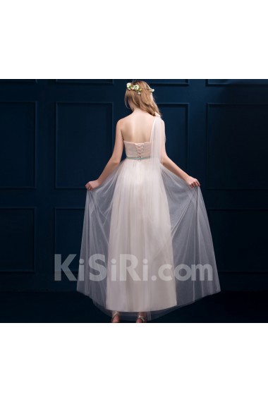 Tulle, Satin Tea-length A-line Dress with Sash