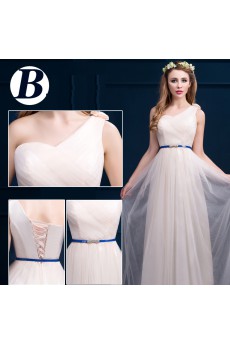 Tulle, Satin Tea-length A-line Dress with Sash