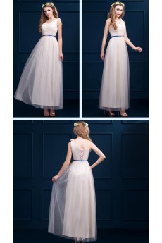 Tulle, Satin Tea-length A-line Dress with Sash