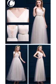 Tulle, Satin Tea-length A-line Dress with Sash