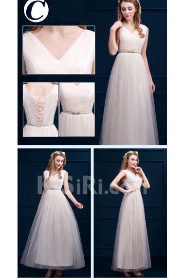 Tulle, Satin Tea-length A-line Dress with Sash