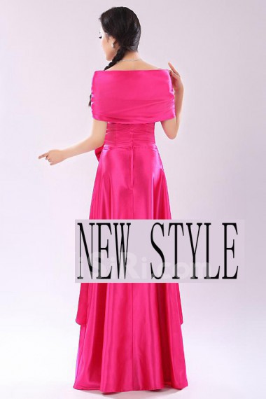 Satin Floor Length Off-the-Shoulder A-line Dress with Bow