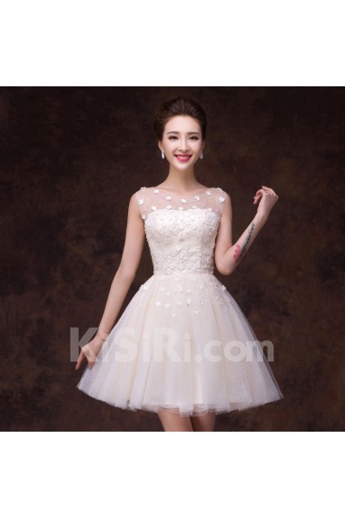 Tulle, Lace, Satin Short/Minin Jewel Sleeveless Ball Gown Dress with Pearl