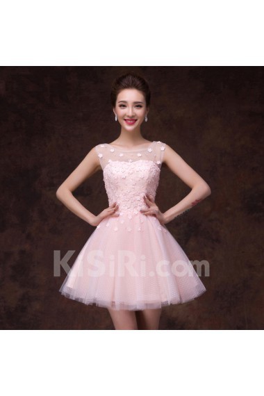 Tulle, Lace, Satin Short/Minin Jewel Sleeveless Ball Gown Dress with Pearl