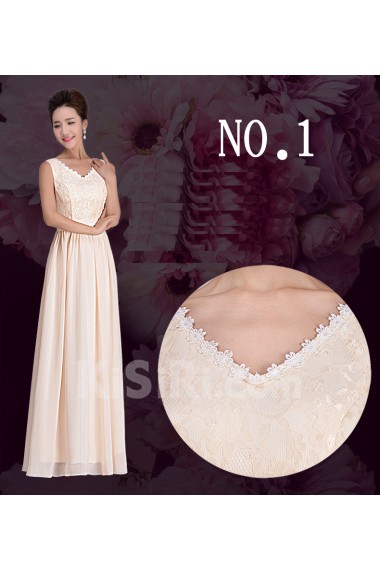 Lace, Chiffon Floor Length Sleeveless A-line Dress