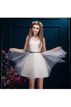 Tulle, Satin Short/Minin Sleeveless Ball Gown Dress with Sash