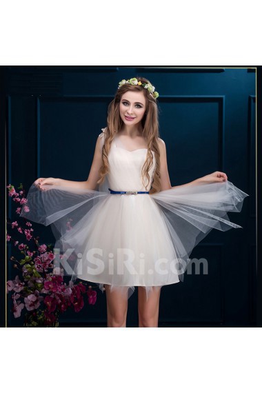 Tulle, Satin Short/Minin Sleeveless Ball Gown Dress with Sash