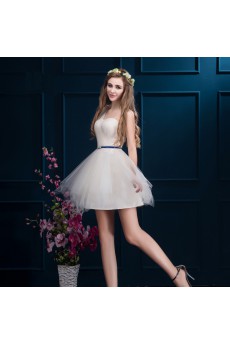 Tulle, Satin Short/Minin Sleeveless Ball Gown Dress with Sash