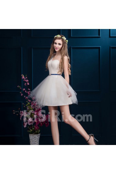 Tulle, Satin Short/Minin Sleeveless Ball Gown Dress with Sash