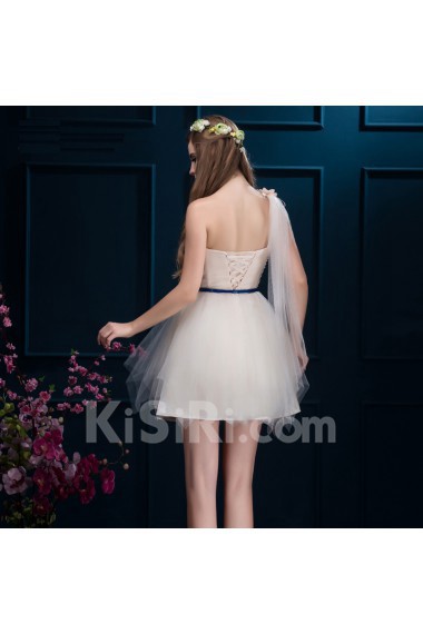 Tulle, Satin Short/Minin Sleeveless Ball Gown Dress with Sash