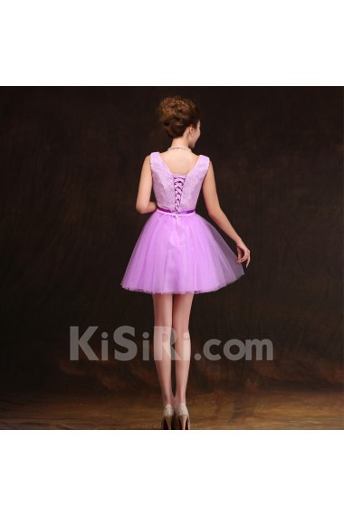 Organza, Lace Short/Minin Ball Gown Dress with Sash