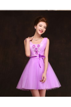 Organza, Lace Short/Minin Ball Gown Dress with Sash