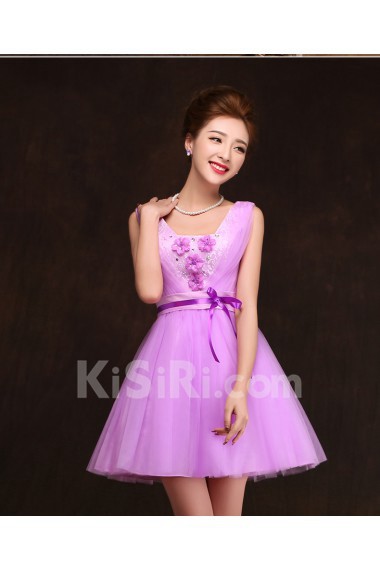 Organza, Lace Short/Minin Ball Gown Dress with Sash