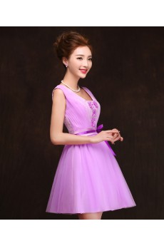 Organza, Lace Short/Minin Ball Gown Dress with Sash