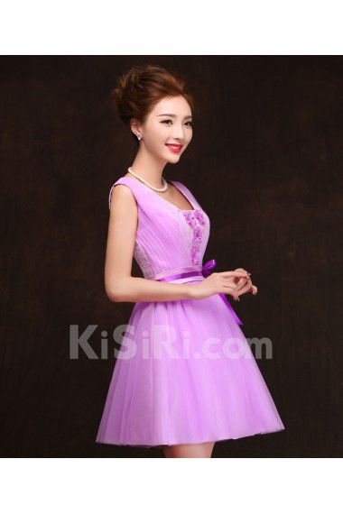 Organza, Lace Short/Minin Ball Gown Dress with Sash