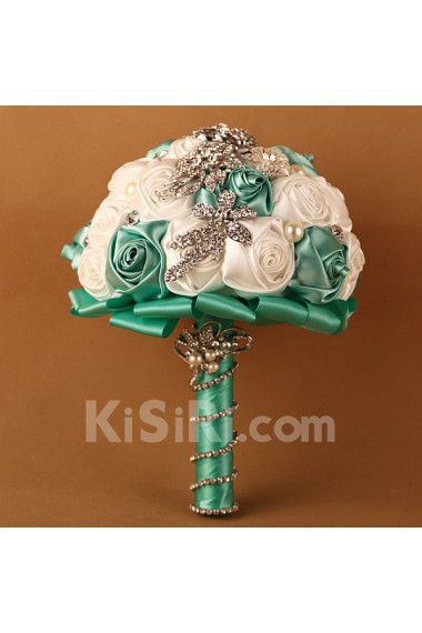 Elegant Round Shape Lake Green And White Wedding Bridal Bouquet