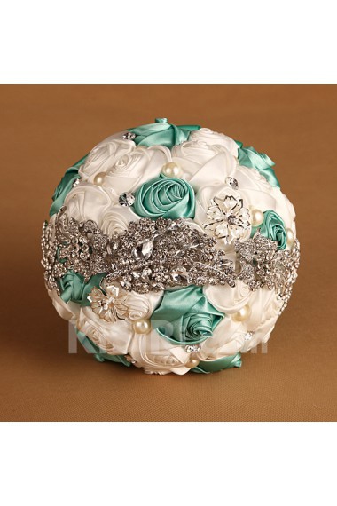 Elegant Round Shape Lake Green And White Wedding Bridal Bouquet