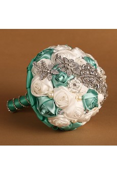 Elegant Round Shape Lake Green And White Wedding Bridal Bouquet