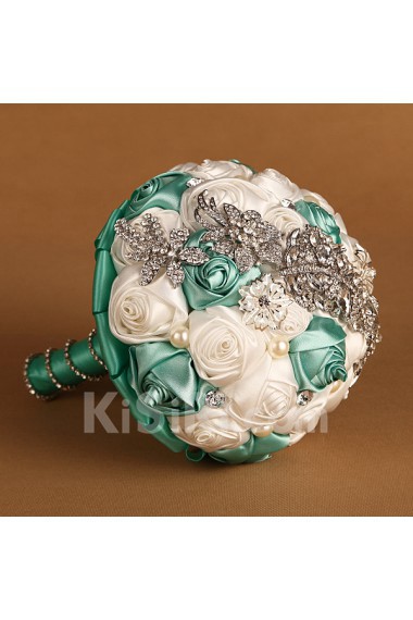 Elegant Round Shape Lake Green And White Wedding Bridal Bouquet