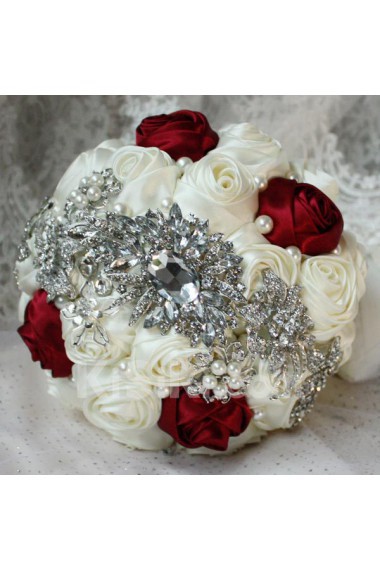 Elegant Round Shape Beige And Burgundy Wedding Bridal Bouquet