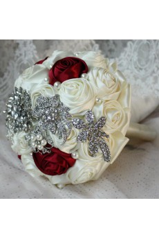 Elegant Round Shape Beige And Burgundy Wedding Bridal Bouquet