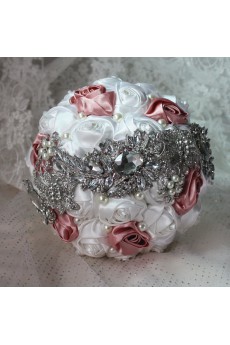 Elegant Round Shape White And Red Bean Powder Wedding Bridal Bouquet