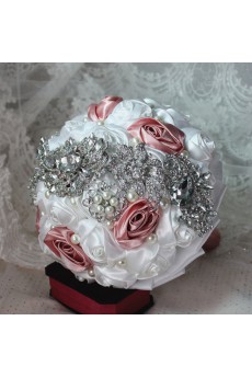 Elegant Round Shape White And Red Bean Powder Wedding Bridal Bouquet