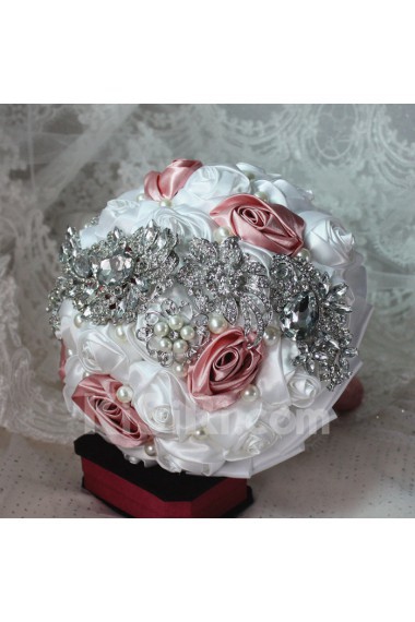 Elegant Round Shape White And Red Bean Powder Wedding Bridal Bouquet