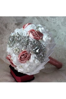 Elegant Round Shape White And Red Bean Powder Wedding Bridal Bouquet