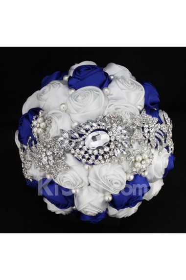 Elegant Round Shape Sapphire Blue And White Wedding Bridal Bouquet