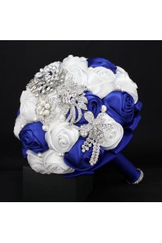 Elegant Round Shape Sapphire Blue And White Wedding Bridal Bouquet