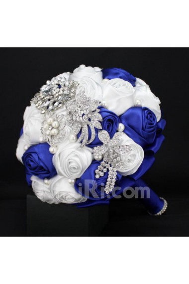 Elegant Round Shape Sapphire Blue And White Wedding Bridal Bouquet