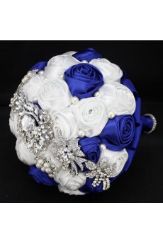 Elegant Round Shape Sapphire Blue And White Wedding Bridal Bouquet