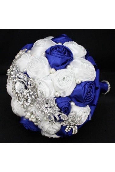 Elegant Round Shape Sapphire Blue And White Wedding Bridal Bouquet