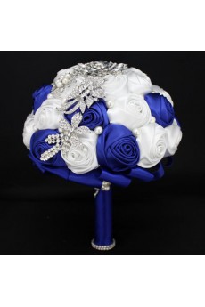 Elegant Round Shape Sapphire Blue And White Wedding Bridal Bouquet