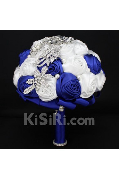 Elegant Round Shape Sapphire Blue And White Wedding Bridal Bouquet