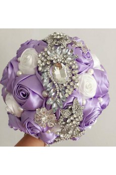 Elegant Round Shape Purple And White Wedding Bridal Bouquet