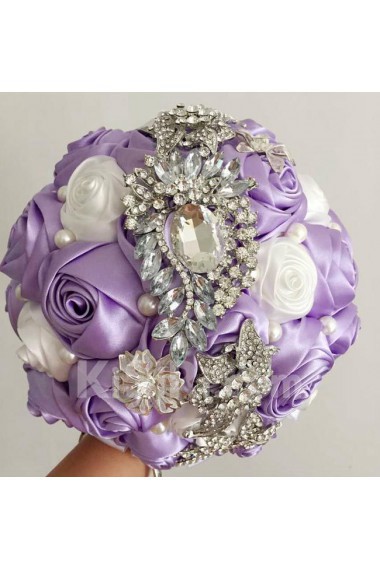 Elegant Round Shape Purple And White Wedding Bridal Bouquet