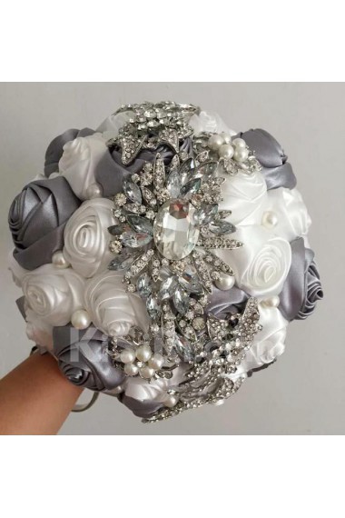 Elegant Round Shape Silver And White Wedding Bridal Bouquet