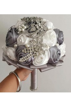 Elegant Round Shape Silver And White Wedding Bridal Bouquet