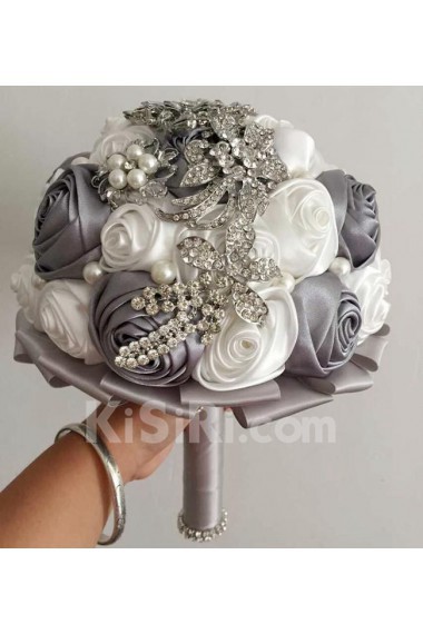 Elegant Round Shape Silver And White Wedding Bridal Bouquet